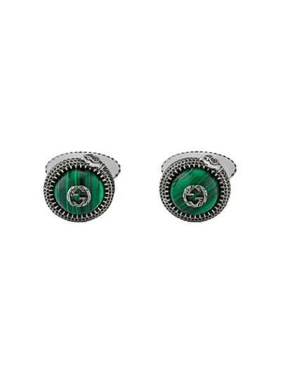 Gucci Interlocking G Snake-effect Cufflinks In Green