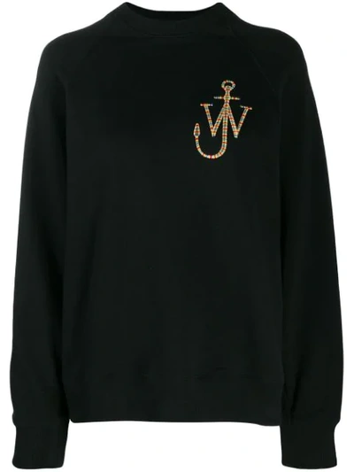 Jw Anderson Logo-embroidered Split-sleeved Cotton Sweatshirt In Black