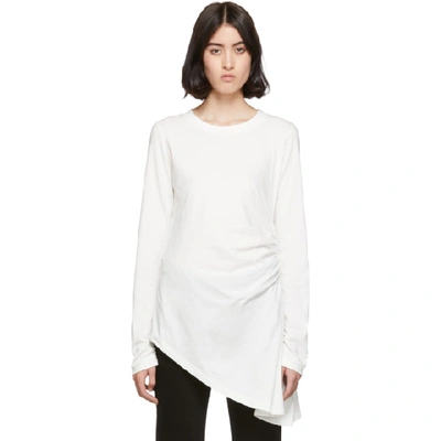 Mm6 Maison Margiela White Ruched Long Sleeve T-shirt In 101 Off Whi
