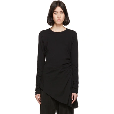 Mm6 Maison Margiela Black Ruched Long Sleeve T-shirt In 900 Black