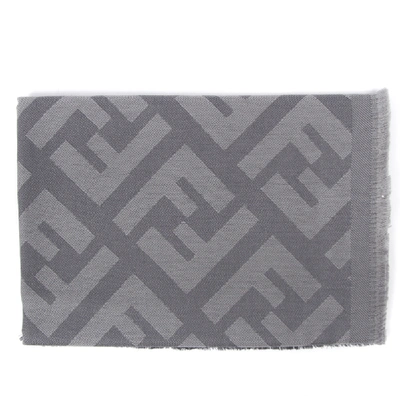 Fendi Monogram Grey Wool & Cashmere Shawl