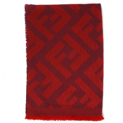 Fendi Monogram Beige Wool & Cashmere Shawl In Red