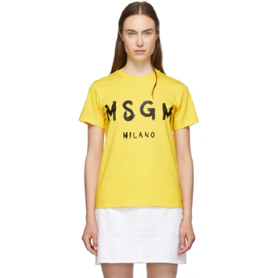 Msgm Ssense Exclusive Yellow Paint Brushed Logo T-shirt In 06 Yellow
