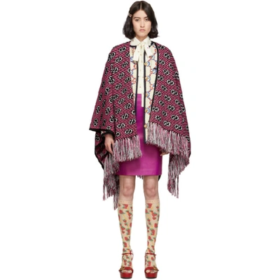 Gucci Pink And Black Jacquard Stripe Gg Poncho In 1072 Pink