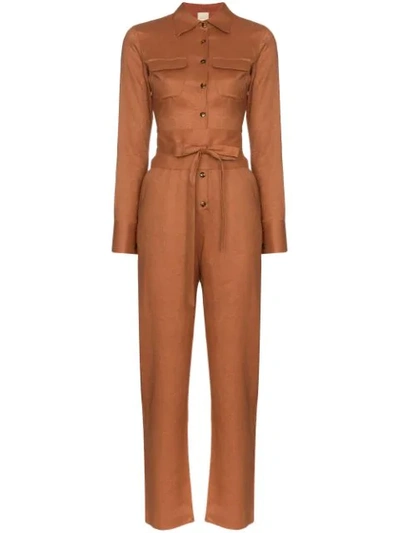Usisi Edna Belted Jumpsuit In Brown