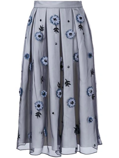 Holly Fulton Flower Embellished Pleated Skirt - Grey