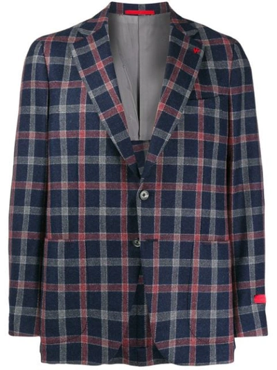 Isaia Plaid Fitted Blazer In Blue