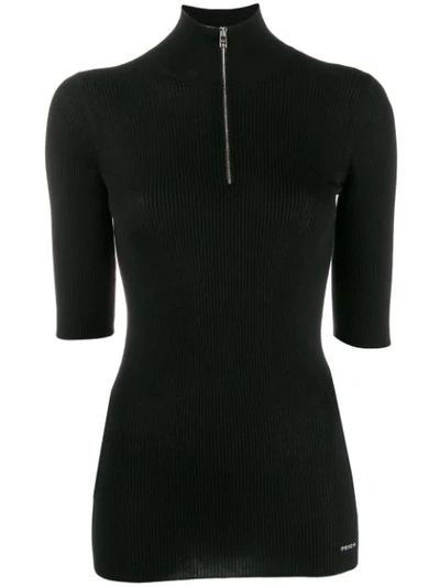 Prada Half-zip Knitted Top In Black