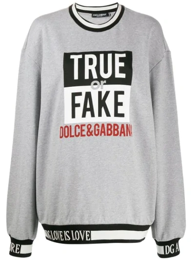Dolce & Gabbana Oversized Slogan Knit Sweater In Grey