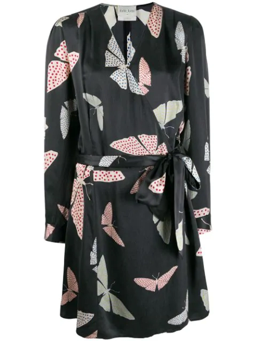 Forte Forte Butterfly Print Hammered Silk Wrap Dress In Grey