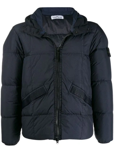Stone Island Men's Quilted Down Hooded Jacket In Blue