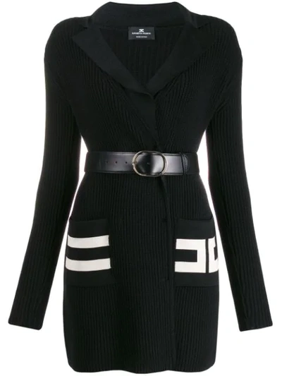Elisabetta Franchi Ribbed Knit Fitted Dress In 685 Nero/burro