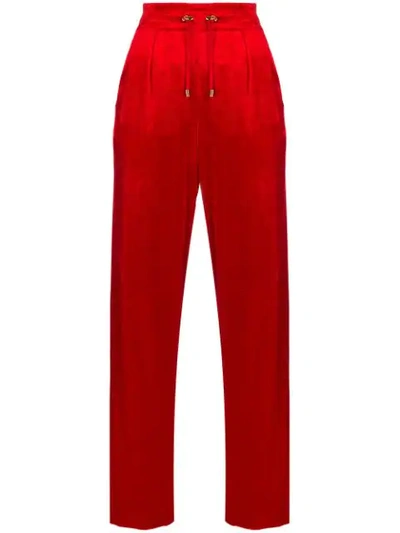 Balmain Straight-leg Velour Track Pants In Red