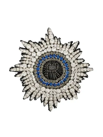 Rochas R Logo Crystal Embellished Brooch In White