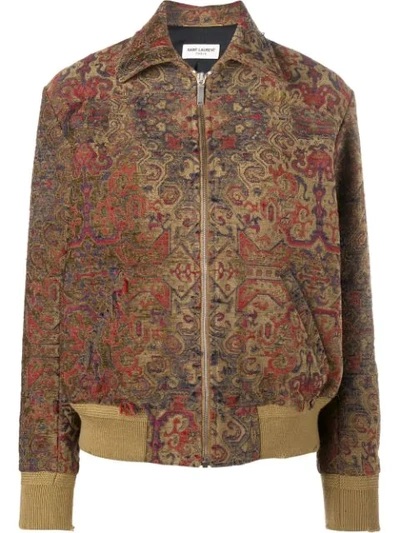 Saint Laurent Tapestry-jacquard Bomber Jacket In Brown
