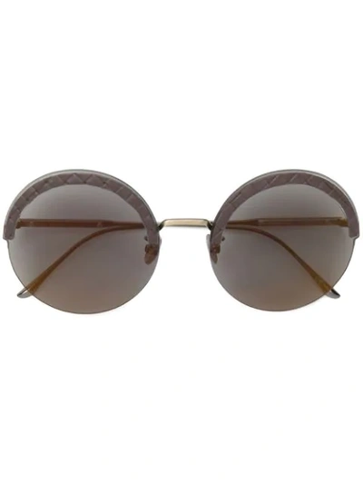 Bottega Veneta Intrecciato Leather Detailed Sunglasses In 002