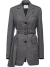 Prada Belted Long Blazer In Grey