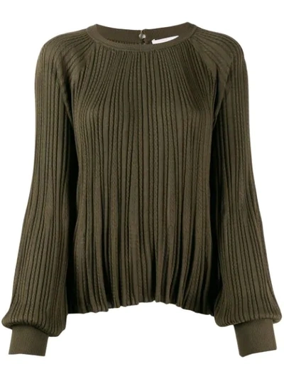Chloé Pleated Cable Knit Top In Green