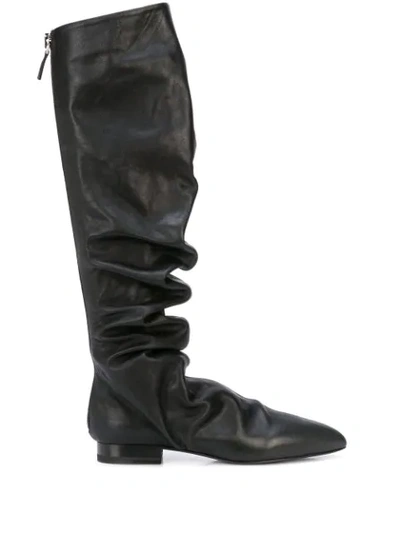 Jil Sander Ruched Knee-high Boots In Black