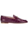 Tod's Double T-bar Crocodile-effect Leather Loafers In Burgundy