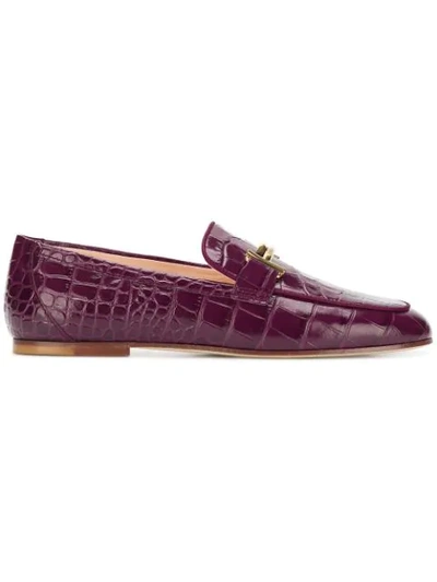 Tod's Double T-bar Crocodile-effect Leather Loafers In Burgundy