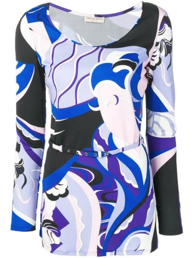 Emilio Pucci Hanami Print Belted Waist Tunic In Black