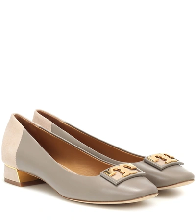 Tory Burch Gigi Leather And Suede Pumps In Gray Heron/light Taupe | ModeSens