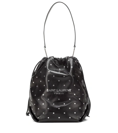 Saint Laurent Teddy Leather Bucket Bag In Black