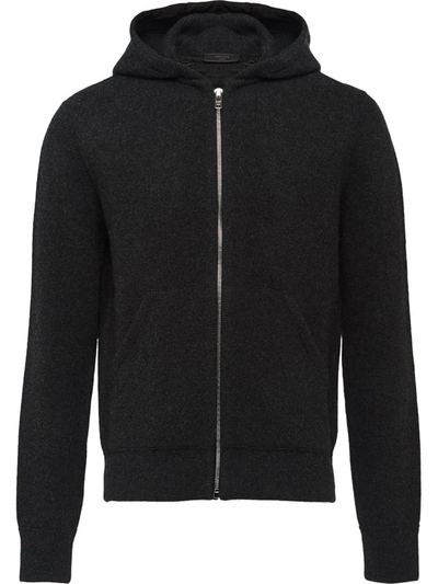 Prada Knitted Hoodie In Black