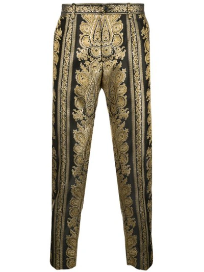 Dolce & Gabbana Dolce And Gabbana Black And Gold Jacquard Trousers