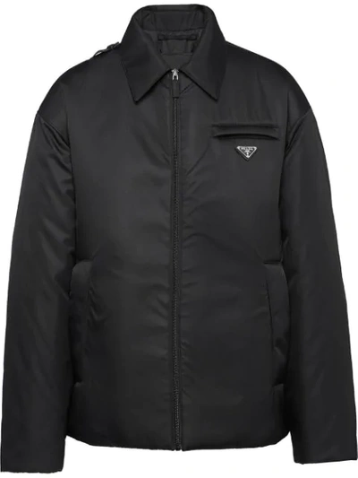 Prada Padded Logo Patch Jacket In Black