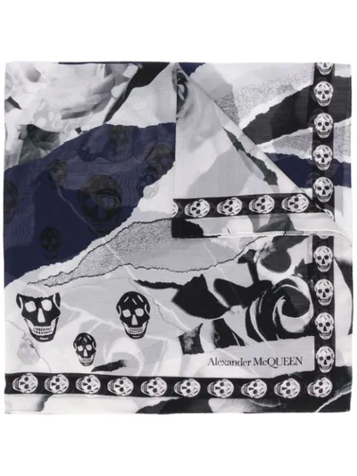 Alexander Mcqueen Floral And Skull Print Scarf In Black