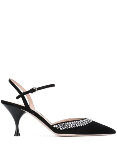 Miu Miu Crystal Embellished Slingback Pumps In Black