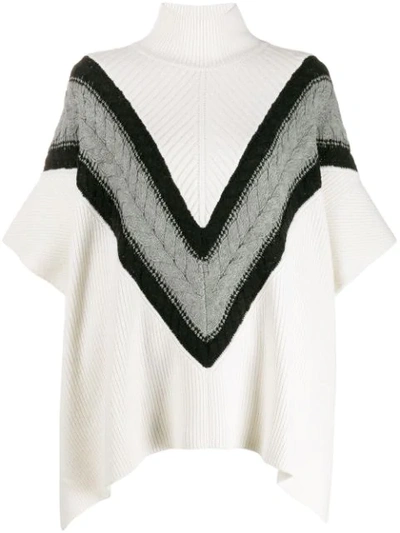 See By Chloé Chevron Knit Turtleneck Cape Jumper In White