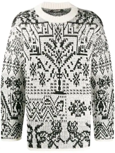 Roberto Cavalli Intarsia-knit Jumper In D0027 White/black