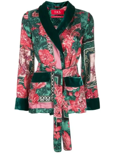 F.r.s For Restless Sleepers Armonia Velvet-trimmed Printed Silk-twill Jacket In Green