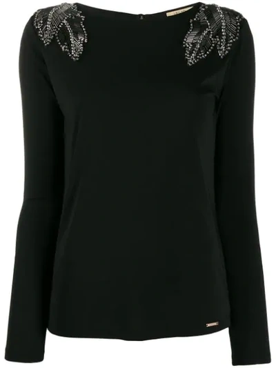 Liu •jo Crystal Embellished Sweater In Black