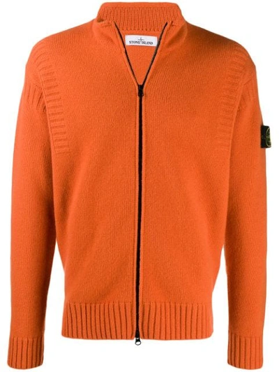 Stone Island Full Zip Knit Sweatshirt In Orange