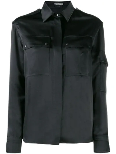 Tom Ford Contrast Long Sleeved Shirt In Black