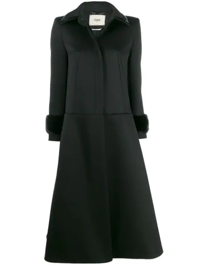 Fendi Mink-cuff Compact Jersey Coat In Black