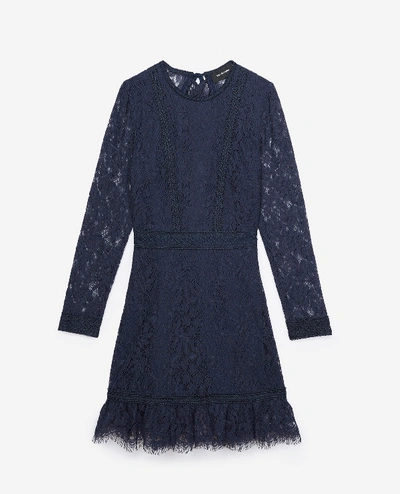The Kooples Eyelash-lace Trimmed Dress In Navy