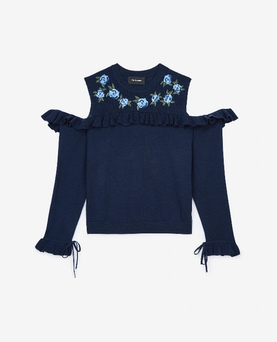 The Kooples Navy Merino Pullover With Embroidery