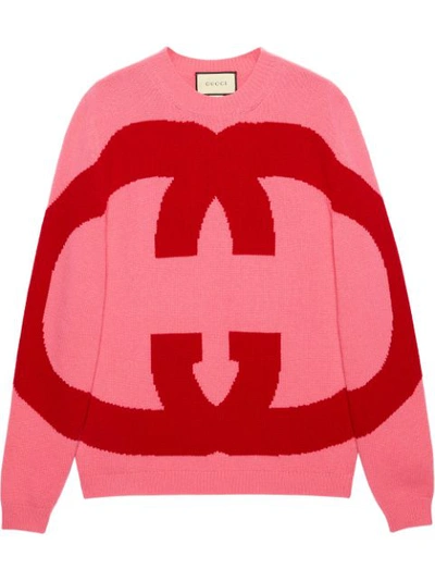 Gucci Wool Sweater With Interlocking G In Pink