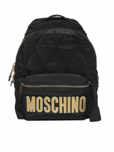 Moschino Logo Diamond-quilted Nylon Large Backpack In Fantasia Nero
