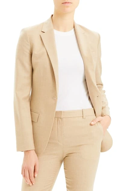 Theory Tailored Flannel Single-button Wool Staple Blazer In Light Camel Melange