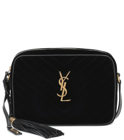 Saint Laurent Lou Medium Ysl Monogram Quilted Velvet Crossbody Bag In Noir