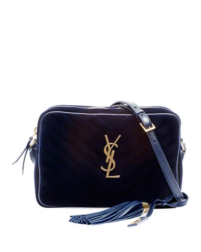 Saint Laurent Lou Medium Ysl Monogram Quilted Velvet Crossbody Bag In Navy