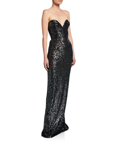 Naeem Khan Sequined Strapless Sweetheart Gown In Black
