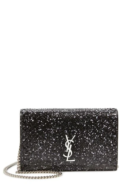 Saint Laurent Kate Ysl Stardust Glow In The Dark Python Wallet On Chain In Noir/ Neon White