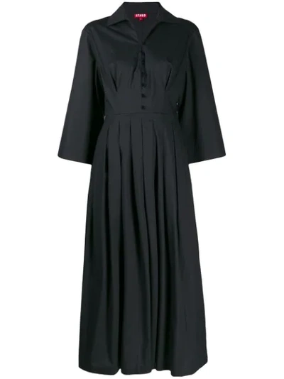 Staud Pleated-skirt Cotton-blend Poplin Shirtdress In Black